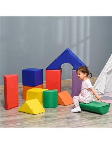 HOMCOM 11 Piece Soft Play Blocks Kids Climb and Crawl Gym Toy Foam Building and Stacking Blocks Non-Toxic Learning Play Set Acti