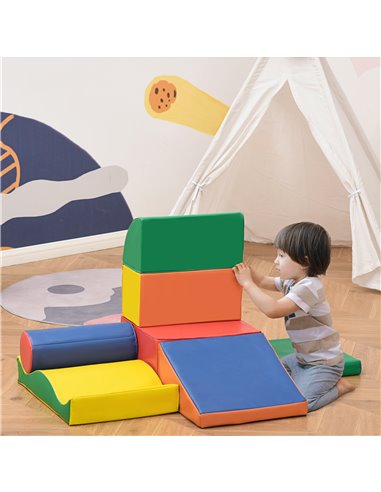 HOMCOM 7 Piece Soft Play Blocks Kids Climb and Crawl Gym Toy Foam Building and Stacking Blocks Non-Toxic Learning Play Set Educa