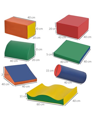 HOMCOM 7 Piece Soft Play Blocks Kids Climb and Crawl Gym Toy Foam Building and Stacking Blocks Non-Toxic Learning Play Set Educa
