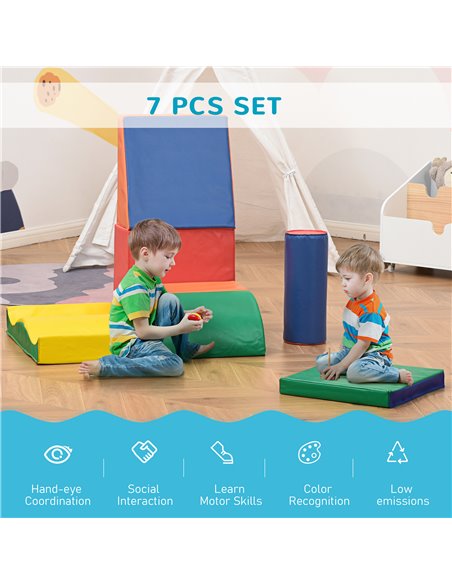 HOMCOM 7 Piece Soft Play Blocks Kids Climb and Crawl Gym Toy Foam Building and Stacking Blocks Non-Toxic Learning Play Set Educa - pic 69904 | FastDaddyshop