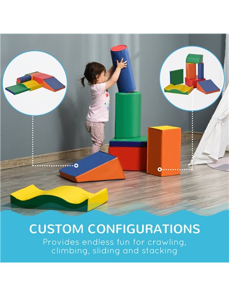 HOMCOM 7 Piece Soft Play Blocks Kids Climb and Crawl Gym Toy Foam Building and Stacking Blocks Non-Toxic Learning Play Set Educa - pic 69905 | FastDaddyshop