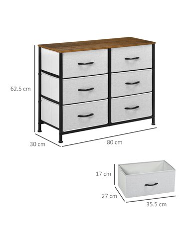 HOMCOM Chest of Drawers, Fabric Storage Drawers, Industrial Bedroom Dresser w/6 Fabric Drawers, Steel Frame, Wooden Top for Nurs