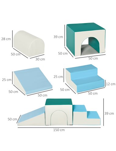 HOMCOM Kids 4-piece Soft Play Set Baby Foam Climber Climbing Indoor Block Toys Gross Motor Development for Toddlers 1-3 Years 3D