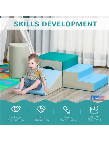 HOMCOM Kids 4-piece Soft Play Set Baby Foam Climber Climbing Indoor Block Toys Gross Motor Development for Toddlers 1-3 Years 3D