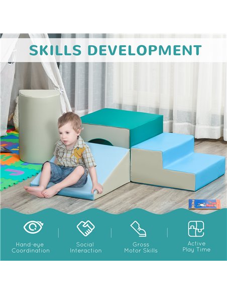 HOMCOM Kids 4-piece Soft Play Set Baby Foam Climber Climbing Indoor Block Toys Gross Motor Development for Toddlers 1-3 Years 3D - pic 69922 | FastDaddyshop