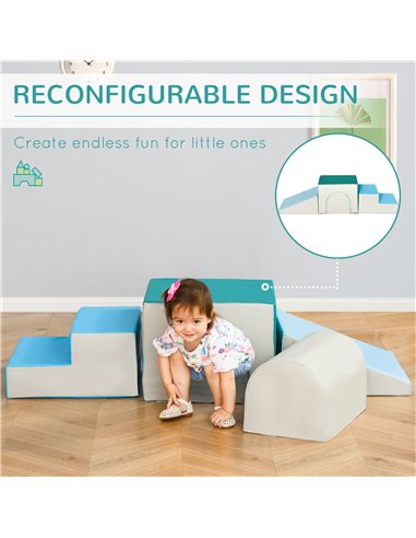 HOMCOM Kids 4-piece Soft Play Set Baby Foam Climber Climbing Indoor Block Toys Gross Motor Development for Toddlers 1-3 Years 3D