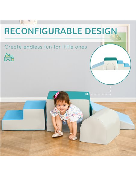 HOMCOM Kids 4-piece Soft Play Set Baby Foam Climber Climbing Indoor Block Toys Gross Motor Development for Toddlers 1-3 Years 3D - pic 69923 | FastDaddyshop