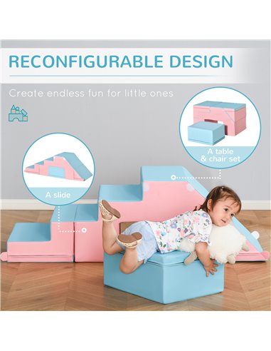 HOMCOM Soft Play Set Kids 2-piece Baby Foam Climber Climbing Indoor Block Toys Gross Motor Development for Toddlers 1-3 Years 3D