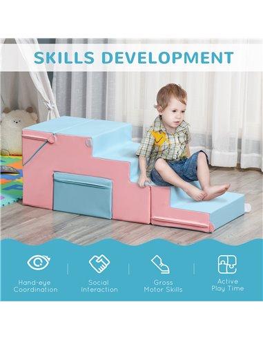 HOMCOM Soft Play Set Kids 2-piece Baby Foam Climber Climbing Indoor Block Toys Gross Motor Development for Toddlers 1-3 Years 3D