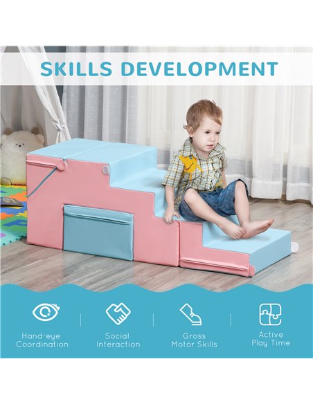 HOMCOM Soft Play Set Kids 2-piece Baby Foam Climber Climbing Indoor Block Toys Gross Motor Development for Toddlers 1-3 Years 3D - pic 69934 | FastDaddyshop