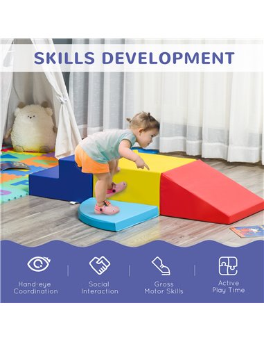 HOMCOM Educational Soft Play, 4-Piece Foam Climb and Crawl Set, Colourful Activity Toys for Toddlers and Preschoolers 3D0-011