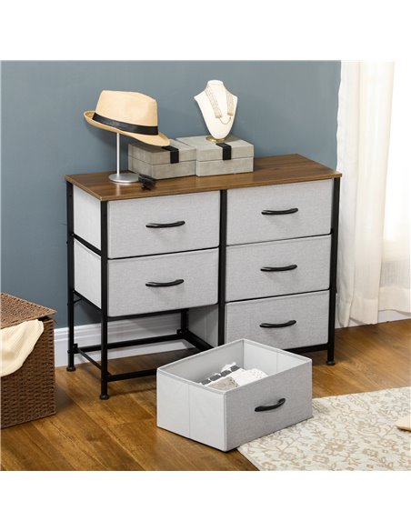 HOMCOM Chest of Drawers, Fabric Storage Drawers, Industrial Bedroom Dresser w/6 Fabric Drawers, Steel Frame, Wooden Top for Nurs - pic 6995 | FastDaddyshop