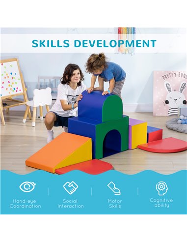 HOMCOM 7-piece Soft Play, Climb and Crawl Foam, Toddler Stairs and Ramp, Colourful Kids' Educational Software, Activity Toys for