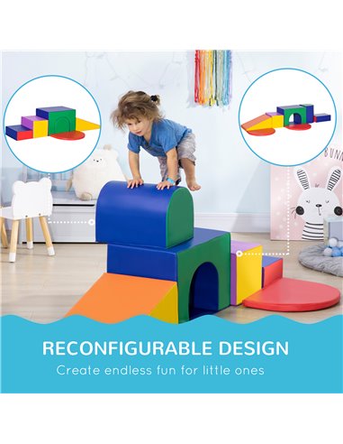 HOMCOM 7-piece Soft Play, Climb and Crawl Foam, Toddler Stairs and Ramp, Colourful Kids' Educational Software, Activity Toys for