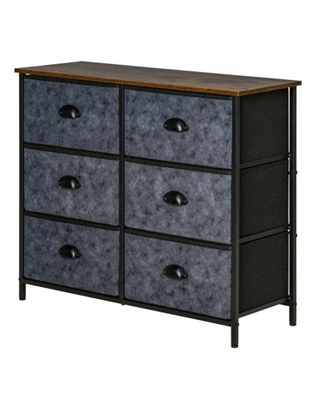 Homcom Chest of Drawer Fabric Dresser Storage Cabinet with 6 Drawers - Grey and Black - pic 6998 | FastDaddyshop