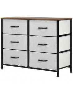 Homcom Chest of Drawer Fabric Dresser Storage Cabinet with 6 Drawers - Grey