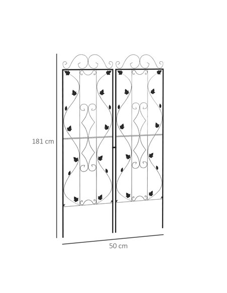 Outsunny Metal Trellis Set of 2, Garden Trellis for Climbing Plants Support Frames, Leaf Design 84H-055V00BK - pic 70020 | FastDaddyshop