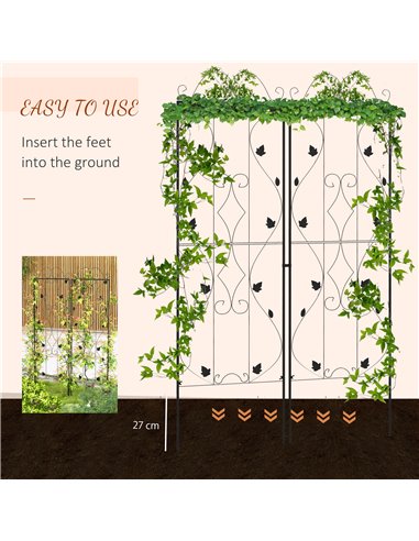 Outsunny Metal Trellis Set of 2, Garden Trellis for Climbing Plants Support Frames, Leaf Design 84H-055V00BK