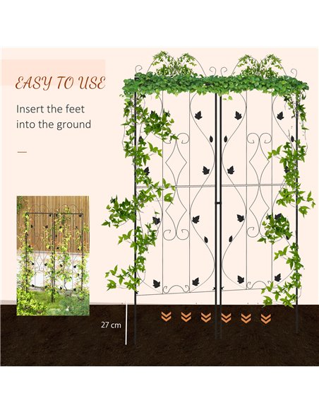 Outsunny Metal Trellis Set of 2, Garden Trellis for Climbing Plants Support Frames, Leaf Design 84H-055V00BK - pic 70022 | FastDaddyshop