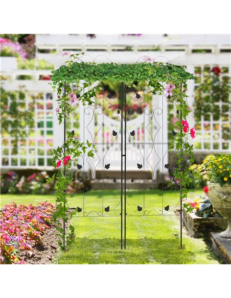 Outsunny Metal Trellis Set of 2, Garden Trellis for Climbing Plants Support Frames, Leaf Design 84H-055V00BK - pic 70025 | FastDaddyshop