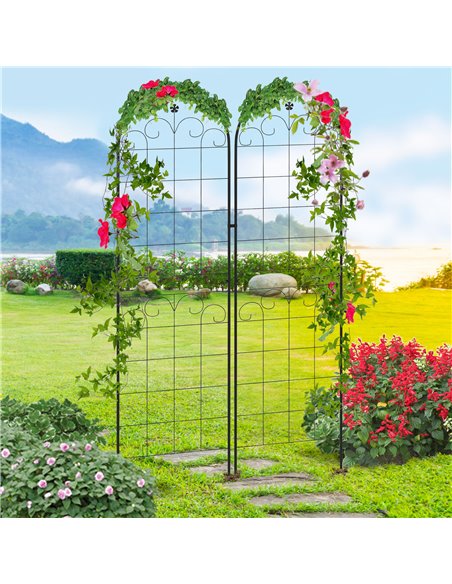 Outsunny Metal Trellis Set of 2, Garden Trellis for Climbing Plants Support Frames, Floral Design 84H-052V00BK - pic 70028 | FastDaddyshop