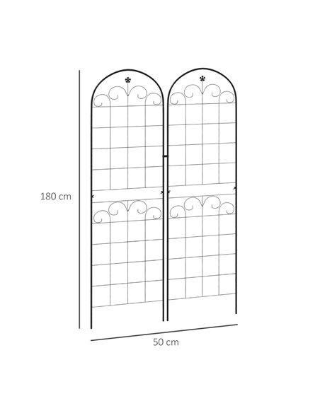 Outsunny Metal Trellis Set of 2, Garden Trellis for Climbing Plants Support Frames, Floral Design 84H-052V00BK - pic 70029 | FastDaddyshop