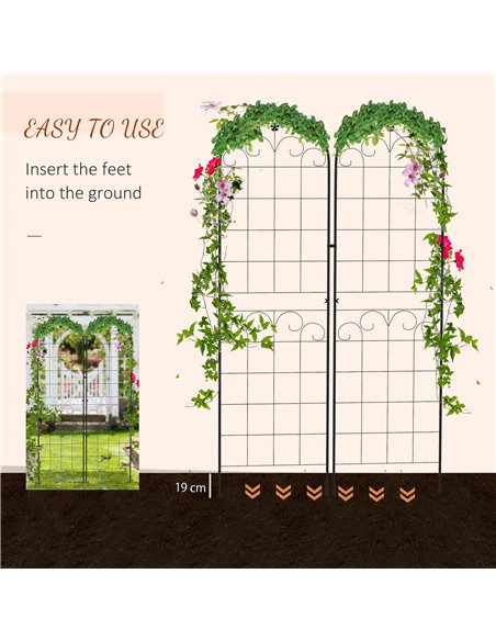Outsunny Metal Trellis Set of 2, Garden Trellis for Climbing Plants Support Frames, Floral Design 84H-052V00BK - pic 70031 | FastDaddyshop