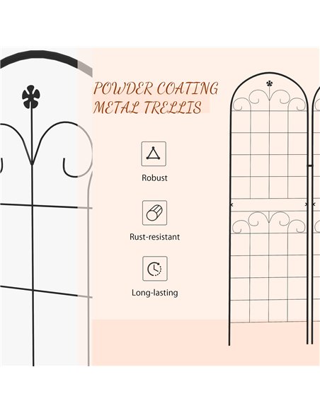Outsunny Metal Trellis Set of 2, Garden Trellis for Climbing Plants Support Frames, Floral Design 84H-052V00BK - pic 70032 | FastDaddyshop