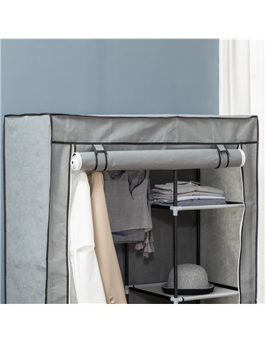 HOMCOM Fabric Wardrobe, Portable Wardrobe with 6 Shelves, 1 Hanging Rail, Foldable Closets, 103 x 43 x 162.5 cm, Light Grey