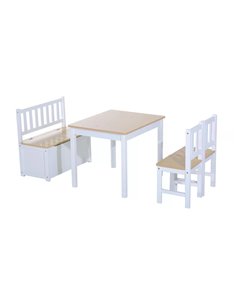 HOMCOM Pine Wood Kids 4 Pc Furniture Set, Oak-White 312-001