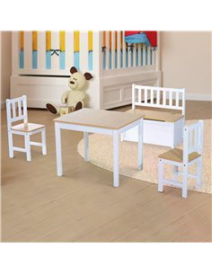 HOMCOM Pine Wood Kids 4 Pc Furniture Set, Oak-White 312-001 2
