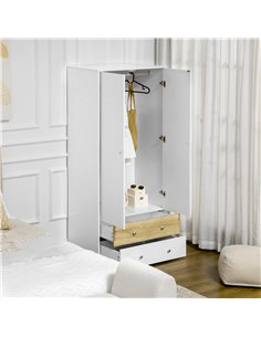 Homcom 2 Door Wardrobe with Drawers and Hanging Rod White 2