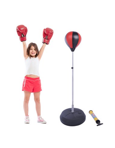 HOMCOM Kids Boxing Punch Bag Set, Freestanding with Gloves, Durable PU Material, Black/Red B1-0053