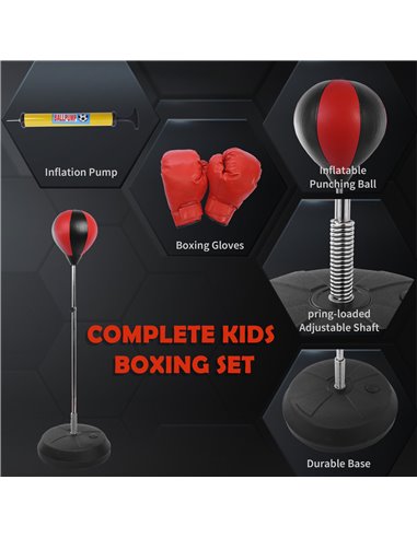 HOMCOM Kids Boxing Punch Bag Set, Freestanding with Gloves, Durable PU Material, Black/Red B1-0053