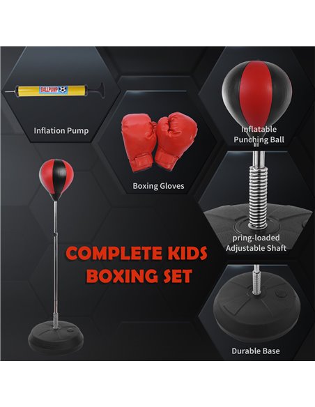 HOMCOM Kids Boxing Punch Bag Set, Freestanding with Gloves, Durable PU Material, Black/Red B1-0053 - pic 70139 | FastDaddyshop