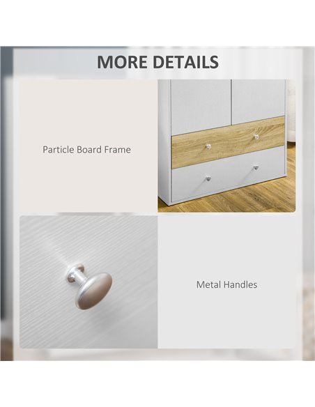 HOMCOM 2 Door Wardrobe White Wardrobe with Drawers and Hanging Rod for Bedroom Clothes Organisation and Storage - pic 7014 | FastDaddyshop