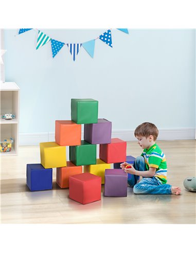 HOMCOM Kids 12-Piece PU Soft Stacking Blocks Multi-Colour 3D0-003