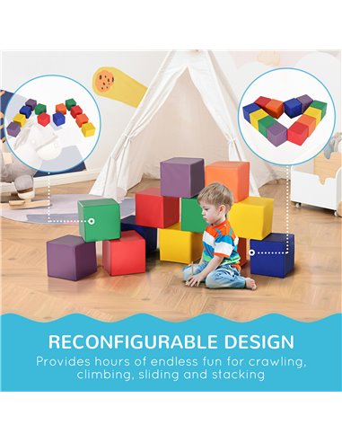 HOMCOM Kids 12-Piece PU Soft Stacking Blocks Multi-Colour 3D0-003