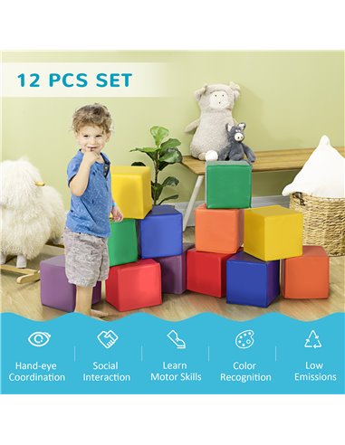 HOMCOM Kids 12-Piece PU Soft Stacking Blocks Multi-Colour 3D0-003