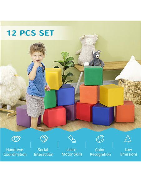 HOMCOM Kids 12-Piece PU Soft Stacking Blocks Multi-Colour 3D0-003 - pic 70150 | FastDaddyshop