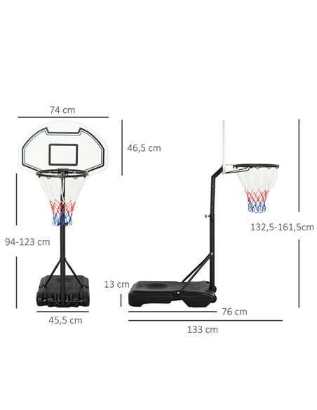 HOMCOM Basketball Stand 94-123cm Basket Height Adjustable Hoop For Kids Adults Suitable for Pool Side A61-001 - pic 70155 | FastDaddyshop