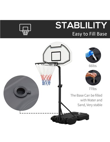 HOMCOM Basketball Stand 94-123cm Basket Height Adjustable Hoop For Kids Adults Suitable for Pool Side A61-001