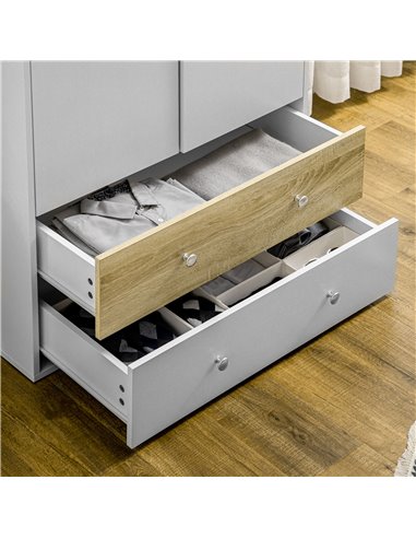 HOMCOM 2 Door Wardrobe White Wardrobe with Drawers and Hanging Rod for Bedroom Clothes Organisation and Storage