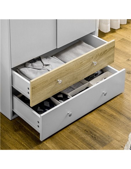 HOMCOM 2 Door Wardrobe White Wardrobe with Drawers and Hanging Rod for Bedroom Clothes Organisation and Storage - pic 7017 | FastDaddyshop