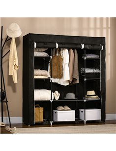 Homcom Fabric Wardrobe with 10 Shelves, 1 Hanging Rail, Black 2