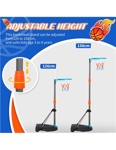 HOMCOM Kids Basketball Hoop Stand, Height Adjustable, Aluminium with Ball, Encourages Active Play 341-039