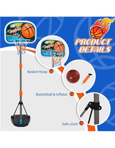 HOMCOM Kids Basketball Hoop Stand, Height Adjustable, Aluminium with Ball, Encourages Active Play 341-039
