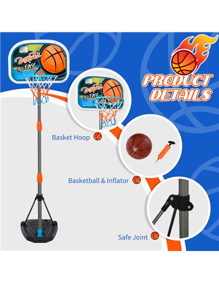 HOMCOM Kids Basketball Hoop Stand, Height Adjustable, Aluminium with Ball, Encourages Active Play 341-039 - pic 70186 | FastDaddyshop