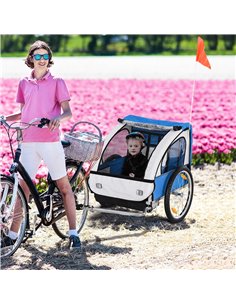 HOMCOM 2 Seat Bike Trailer Bicycle wagon for Kids, Blue-White 440-008BU 2