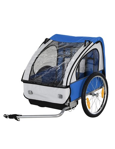 HOMCOM 2 Seat Bike Trailer Bicycle wagon for Kids Child Steel Frame Safety Harness Seat Carrier Blue White 130 x 76 x 88 cm 440-